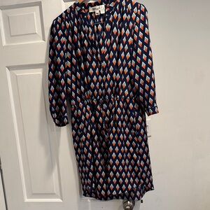 Diane Von Furstenverg Geometric Print Silk Dress in Navy and Orange